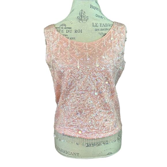 hartley’s Tops - Vintage 1950s beaded teardrop light pink sleeveless wool top from Hartley’s sz M